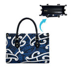 Aotearoa Maori Kowhaiwhai Leather Bag Kikorangi Puhoro and Patiki