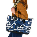 Aotearoa Maori Kowhaiwhai Leather Tote Bag Kikorangi Puhoro and Patiki