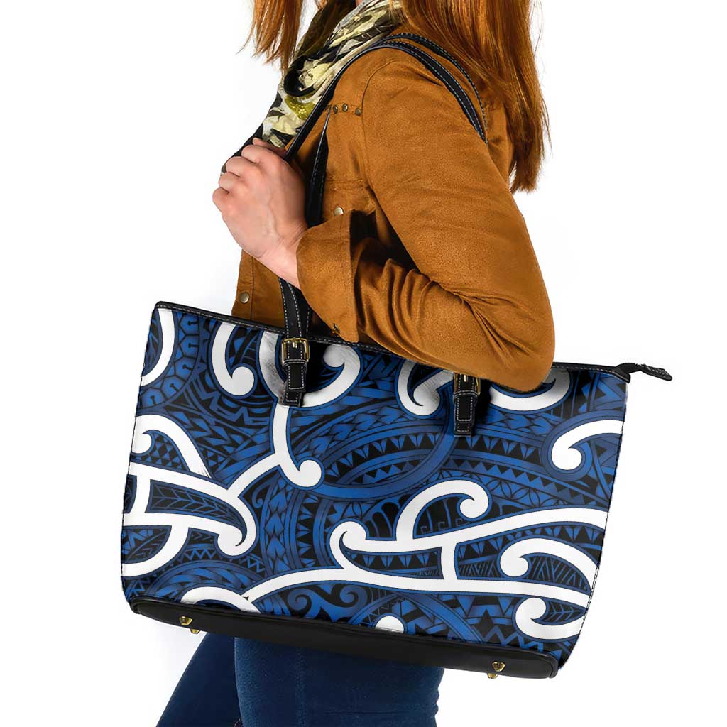 Aotearoa Maori Kowhaiwhai Leather Tote Bag Kikorangi Puhoro and Patiki