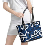 Aotearoa Maori Kowhaiwhai Leather Tote Bag Kikorangi Puhoro and Patiki