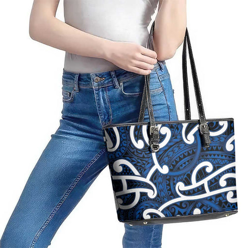 Aotearoa Maori Kowhaiwhai Leather Tote Bag Kikorangi Puhoro and Patiki
