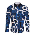 Aotearoa Maori Kowhaiwhai Long Sleeve Button Shirt Kikorangi Puhoro and Patiki