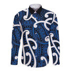 Aotearoa Maori Kowhaiwhai Long Sleeve Button Shirt Kikorangi Puhoro and Patiki