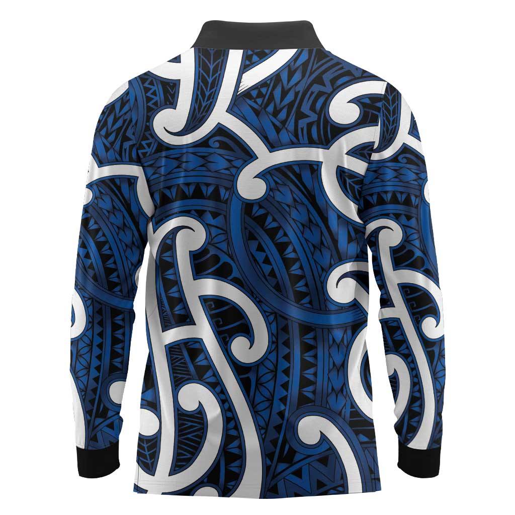 Aotearoa Maori Kowhaiwhai Long Sleeve Polo Shirt Kikorangi Puhoro and Patiki