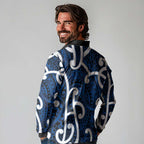 Aotearoa Maori Kowhaiwhai Long Sleeve Polo Shirt Kikorangi Puhoro and Patiki