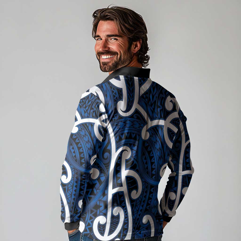 Aotearoa Maori Kowhaiwhai Long Sleeve Polo Shirt Kikorangi Puhoro and Patiki