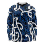 Aotearoa Maori Kowhaiwhai Long Sleeve Shirt Kikorangi Puhoro and Patiki