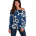 Aotearoa Maori Kowhaiwhai Off Shoulder Sweater Kikorangi Puhoro and Patiki