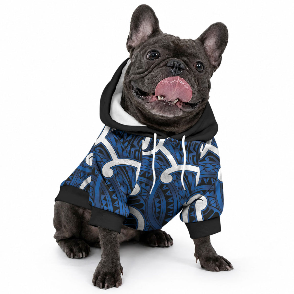 Aotearoa Maori Kowhaiwhai Pet Hoodie Kikorangi Puhoro and Patiki