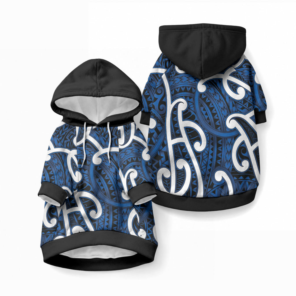 Aotearoa Maori Kowhaiwhai Pet Hoodie Kikorangi Puhoro and Patiki