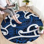 Aotearoa Maori Kowhaiwhai Round Carpet Kikorangi Puhoro and Patiki