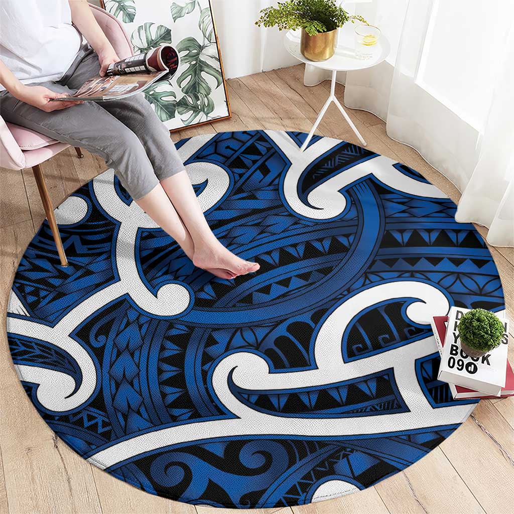 Aotearoa Maori Kowhaiwhai Round Carpet Kikorangi Puhoro and Patiki