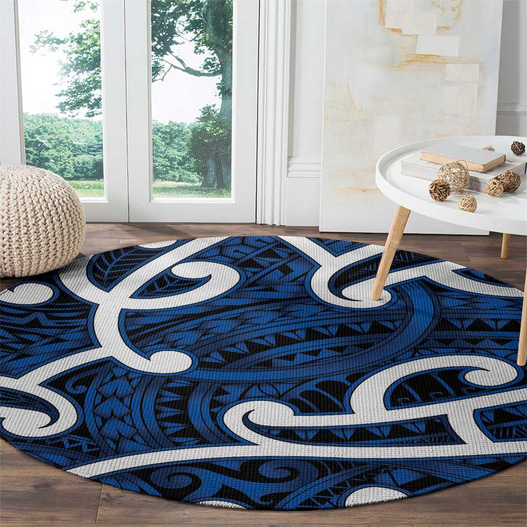 Aotearoa Maori Kowhaiwhai Round Carpet Kikorangi Puhoro and Patiki