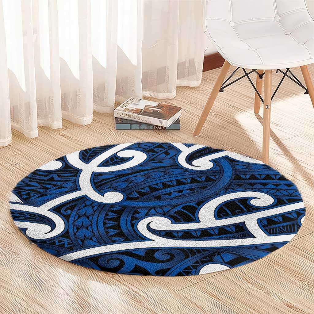 Aotearoa Maori Kowhaiwhai Round Carpet Kikorangi Puhoro and Patiki