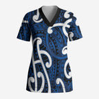 Aotearoa Maori Kowhaiwhai Scrub Top Kikorangi Puhoro and Patiki
