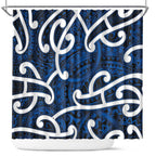 Aotearoa Maori Kowhaiwhai Shower Curtain Kikorangi Puhoro and Patiki