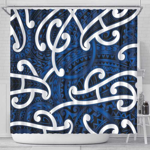 Aotearoa Maori Kowhaiwhai Shower Curtain Kikorangi Puhoro and Patiki