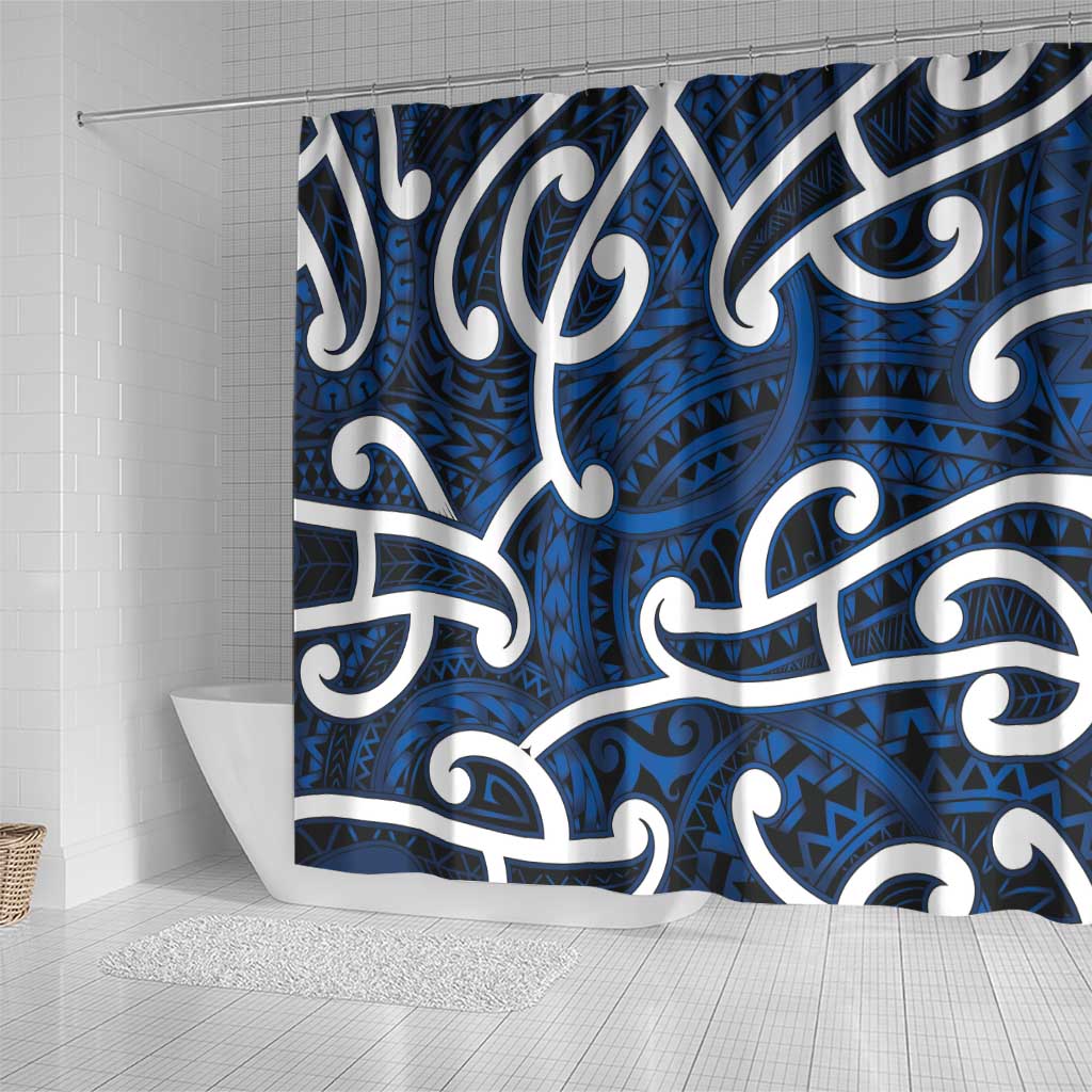 Aotearoa Maori Kowhaiwhai Shower Curtain Kikorangi Puhoro and Patiki