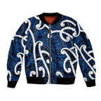 Aotearoa Maori Kowhaiwhai Sleeve Zip Bomber Jacket Kikorangi Puhoro and Patiki