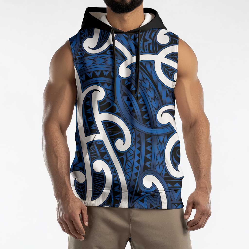 Aotearoa Maori Kowhaiwhai Sleeveless Hoodie Kikorangi Puhoro and Patiki