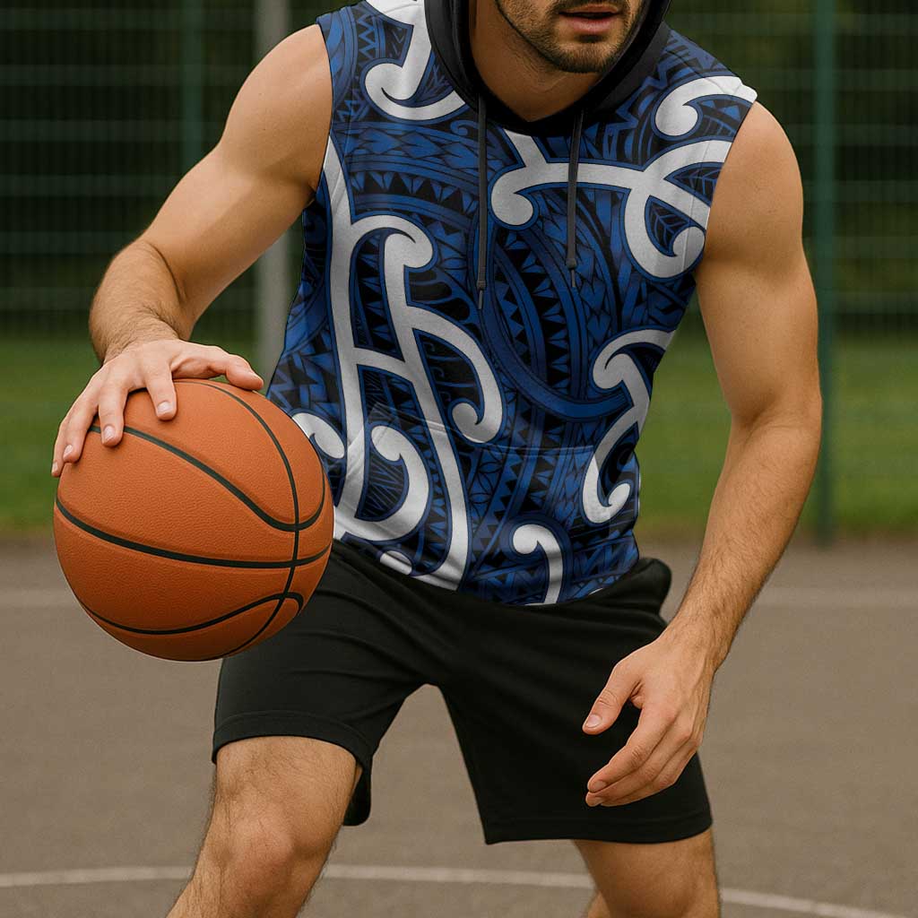 Aotearoa Maori Kowhaiwhai Sleeveless Hoodie Kikorangi Puhoro and Patiki