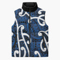 Aotearoa Maori Kowhaiwhai Sleeveless Puffer Jacket Kikorangi Puhoro and Patiki
