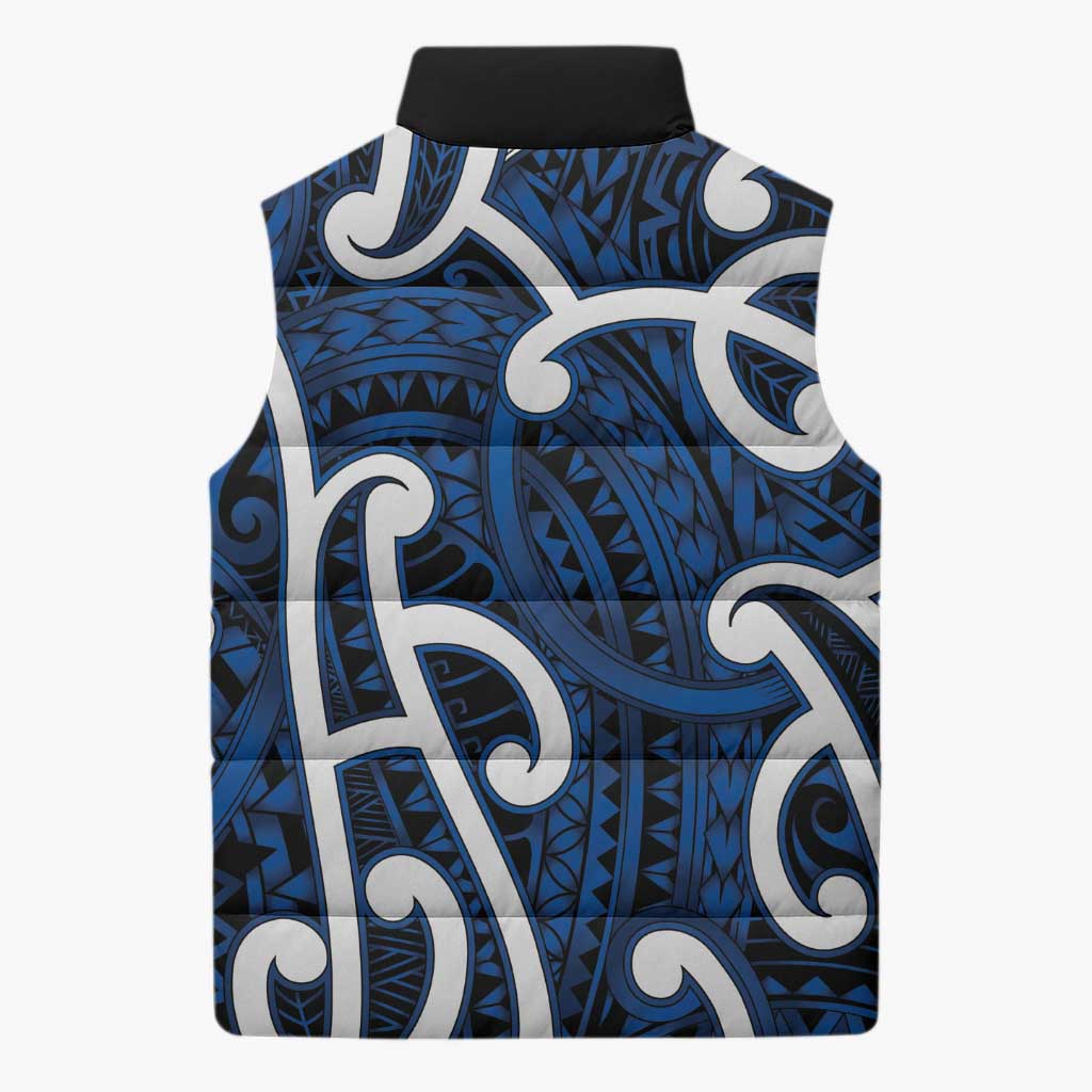 Aotearoa Maori Kowhaiwhai Sleeveless Puffer Jacket Kikorangi Puhoro and Patiki