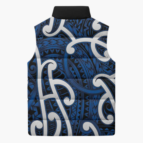 Aotearoa Maori Kowhaiwhai Sleeveless Puffer Jacket Kikorangi Puhoro and Patiki