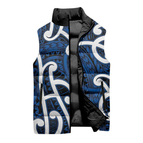 Aotearoa Maori Kowhaiwhai Sleeveless Puffer Jacket Kikorangi Puhoro and Patiki