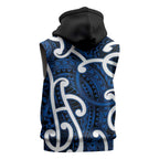 Aotearoa Maori Kowhaiwhai Sleeveless Zip Hoodie Kikorangi Puhoro and Patiki