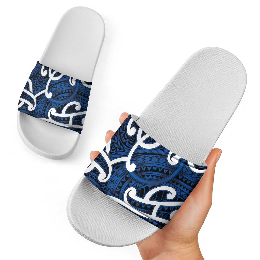 Aotearoa Maori Kowhaiwhai Slide Sandals Kikorangi Puhoro and Patiki