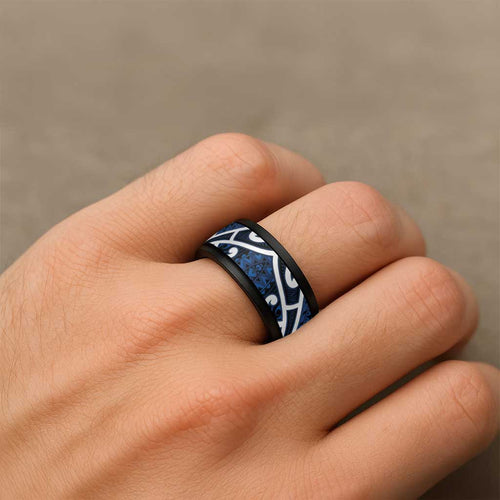 Aotearoa Maori Kowhaiwhai Spinner Ring Kikorangi Puhoro and Patiki