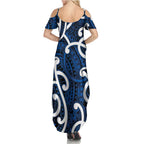 Aotearoa Maori Kowhaiwhai Summer Maxi Dress Kikorangi Puhoro and Patiki