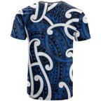 Aotearoa Maori Kowhaiwhai T Shirt Kikorangi Puhoro and Patiki