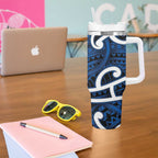 Aotearoa Maori Kowhaiwhai Tumbler With Handle Kikorangi Puhoro and Patiki