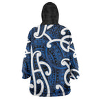 Aotearoa Maori Kowhaiwhai Wearable Blanket Hoodie Kikorangi Puhoro and Patiki