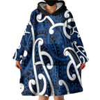 Aotearoa Maori Kowhaiwhai Wearable Blanket Hoodie Kikorangi Puhoro and Patiki