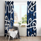 Aotearoa Maori Kowhaiwhai Window Curtain Kikorangi Puhoro and Patiki