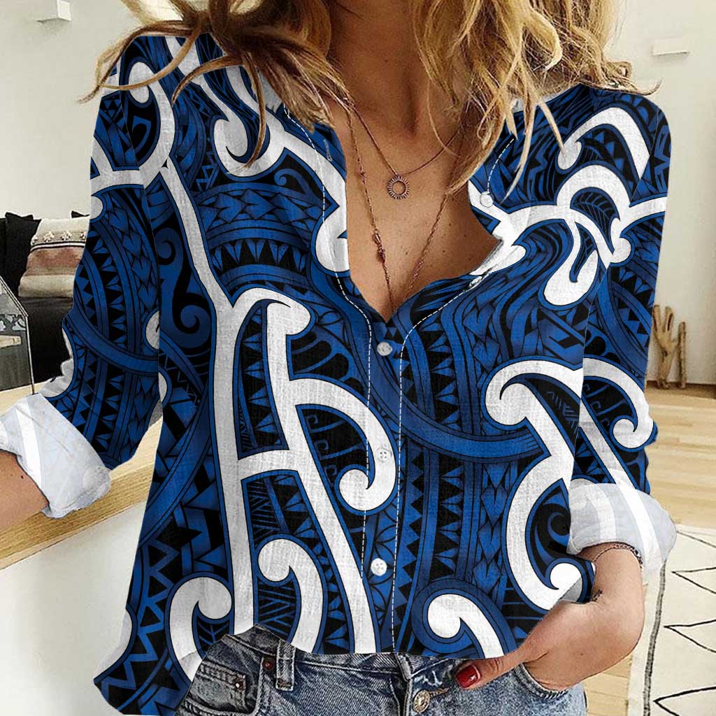 Aotearoa Maori Kowhaiwhai Women Casual Shirt Kikorangi Puhoro and Patiki