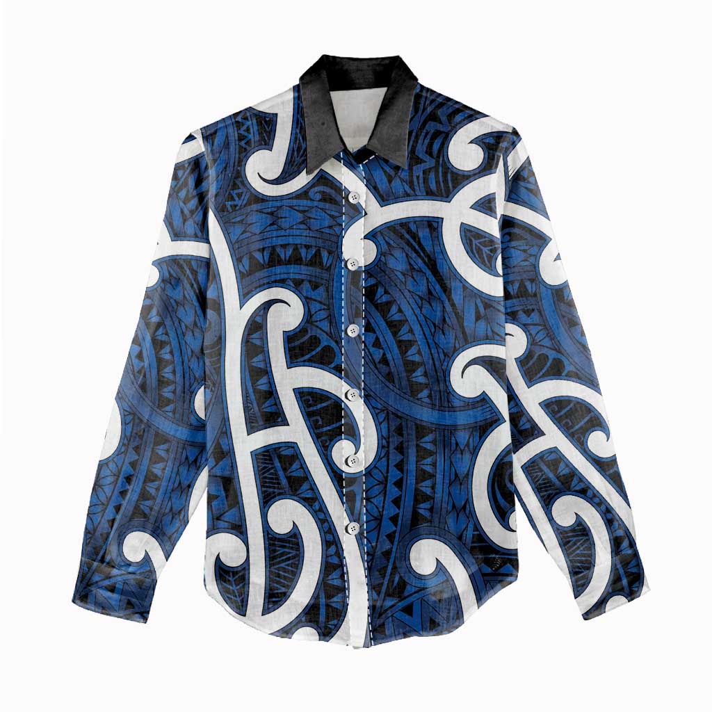 Aotearoa Maori Kowhaiwhai Women Casual Shirt Kikorangi Puhoro and Patiki