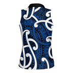 Aotearoa Maori Kowhaiwhai Women Sleeveless Polo Shirt Kikorangi Puhoro and Patiki