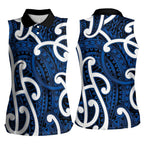 Aotearoa Maori Kowhaiwhai Women Sleeveless Polo Shirt Kikorangi Puhoro and Patiki