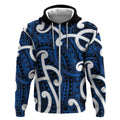 Aotearoa Maori Kowhaiwhai Zip Hoodie Kikorangi Puhoro and Patiki