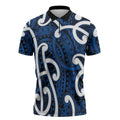 Aotearoa Maori Kowhaiwhai Zipper Polo Shirt Kikorangi Puhoro and Patiki