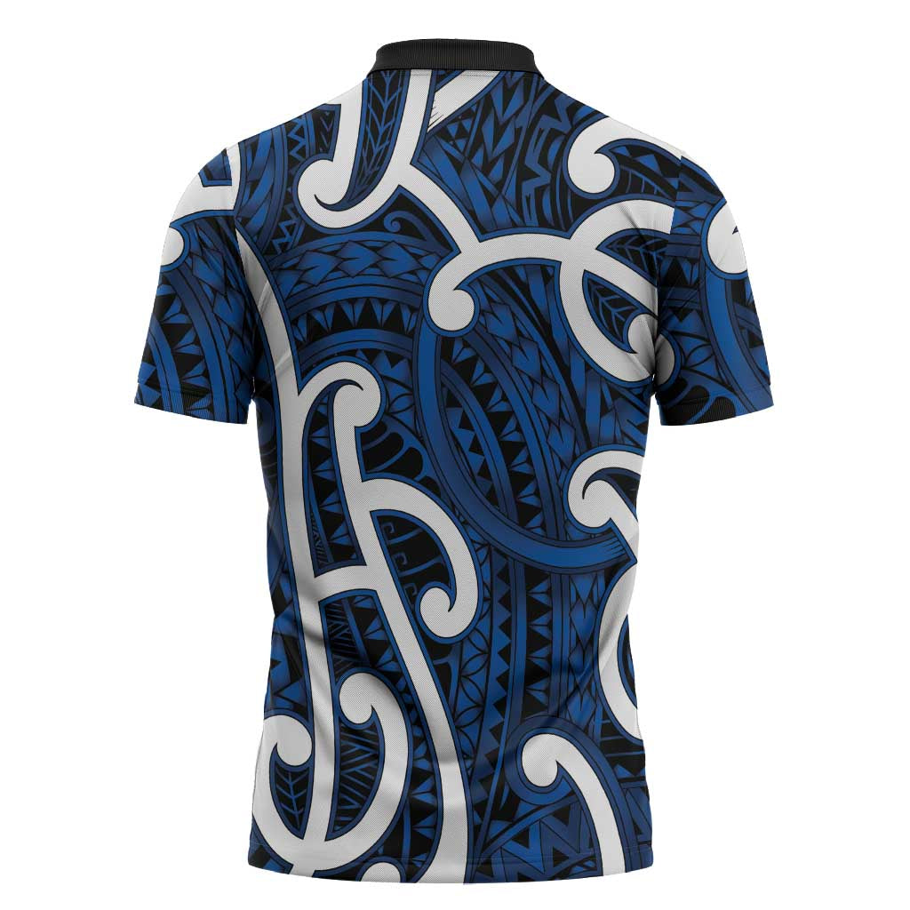 Aotearoa Maori Kowhaiwhai Zipper Polo Shirt Kikorangi Puhoro and Patiki