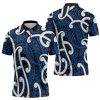 Aotearoa Maori Kowhaiwhai Zipper Polo Shirt Kikorangi Puhoro and Patiki
