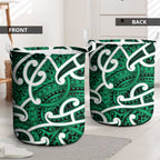 Aotearoa Maori Kowhaiwhai Laundry Basket Kakariki Puhoro and Patiki