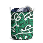 Aotearoa Maori Kowhaiwhai Laundry Basket Kakariki Puhoro and Patiki