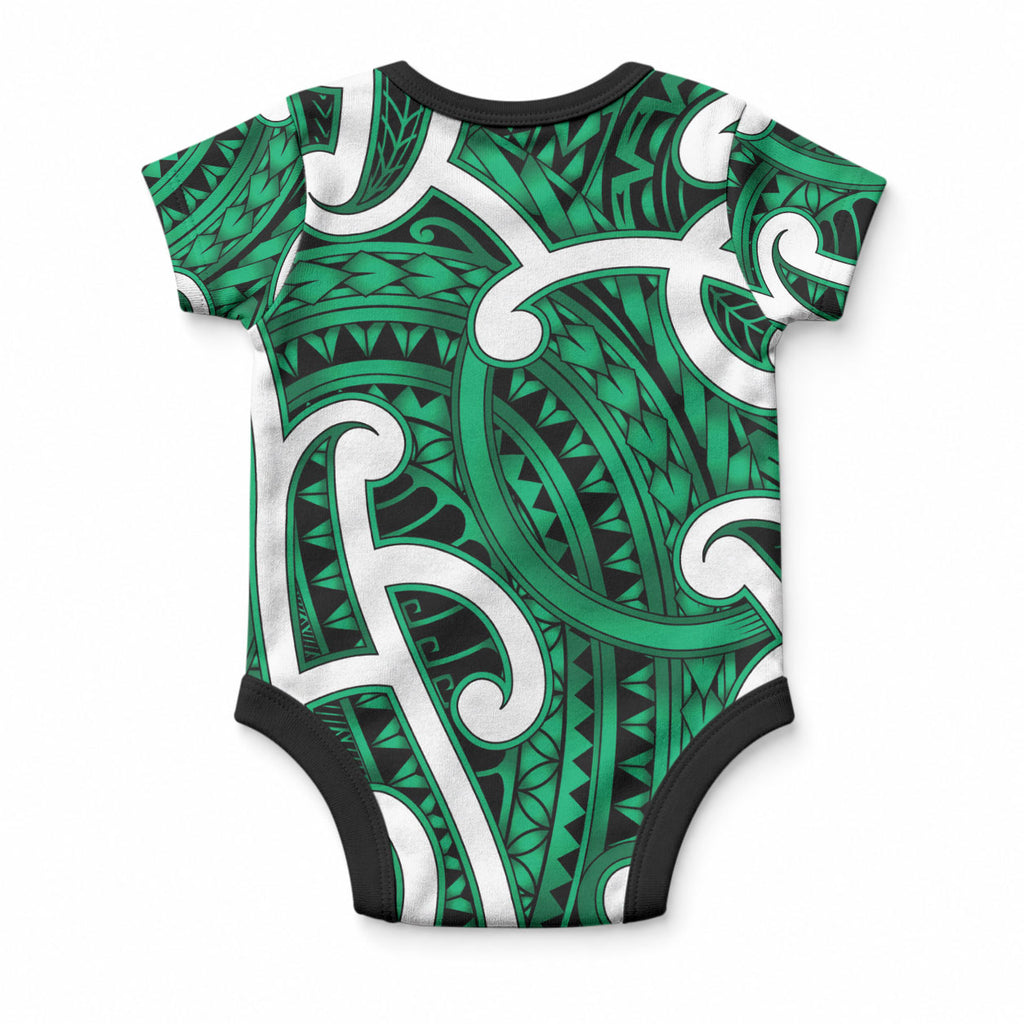 Aotearoa Maori Kowhaiwhai Baby Onesie Kakariki Puhoro and Patiki