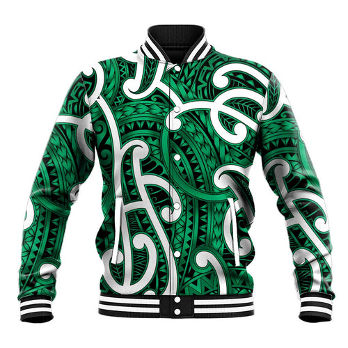 Aotearoa Maori Kowhaiwhai Baseball Jacket Kakariki Puhoro and Patiki